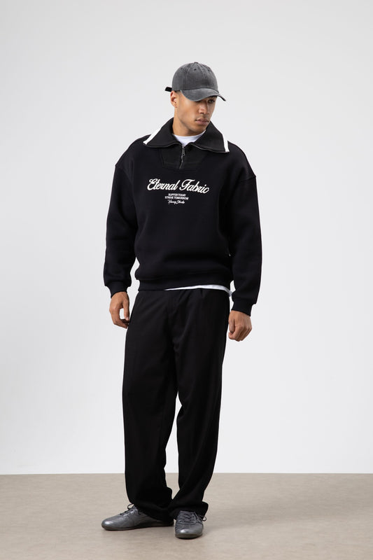 Oversize Fermuarlı Yaka Sweatshirt