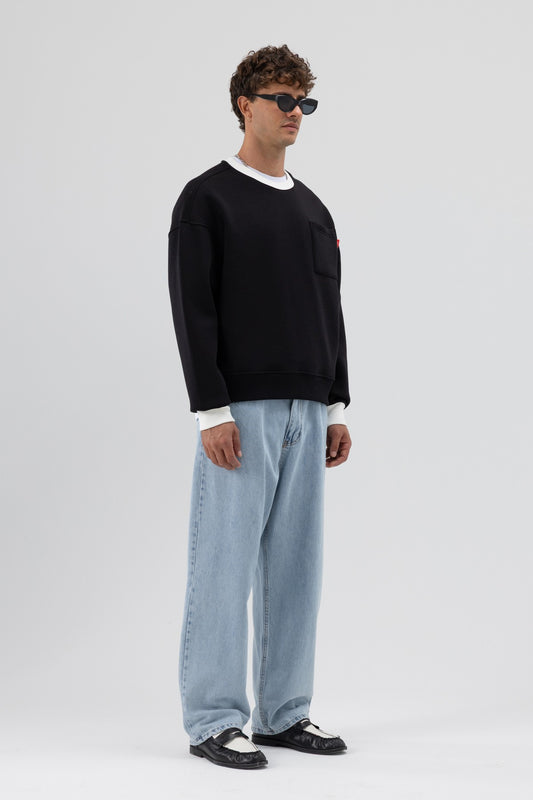 Bisiklet Yaka Cep Detaylı Oversize Sweatshirt