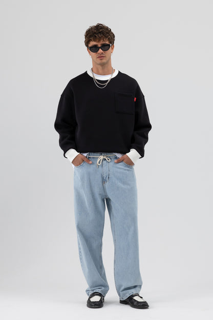 Bisiklet Yaka Cep Detaylı Oversize Sweatshirt