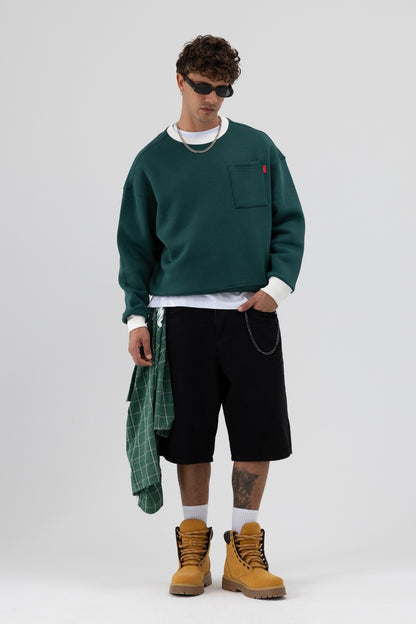 Bisiklet Yaka Cep Detaylı Oversize Sweatshirt