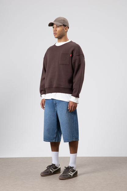 Bisiklet Yaka Cep Detaylı Oversize Sweatshirt