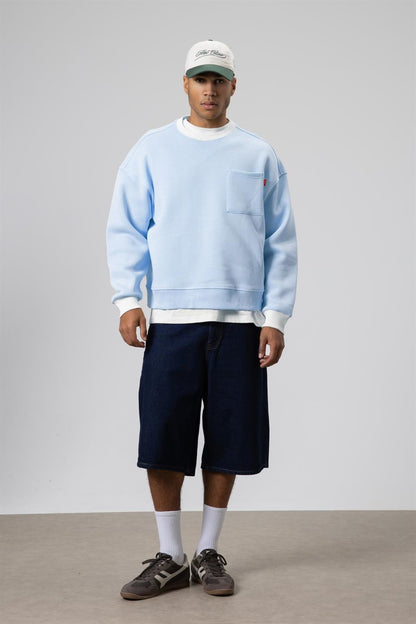 Bisiklet Yaka Cep Detaylı Oversize Sweatshirt