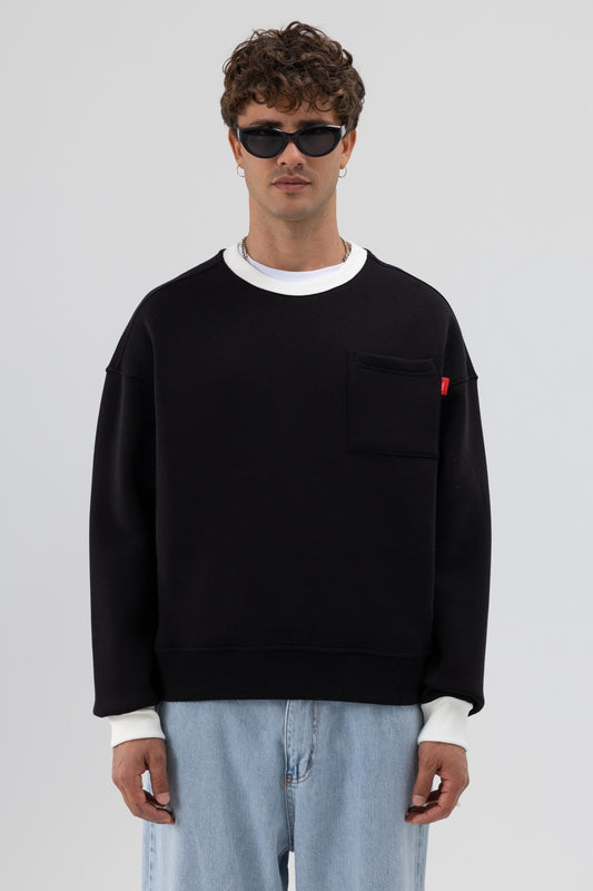 Bisiklet Yaka Cep Detaylı Oversize Sweatshirt