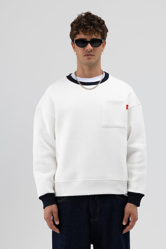 Bisiklet Yaka Cep Detaylı Oversize Sweatshirt