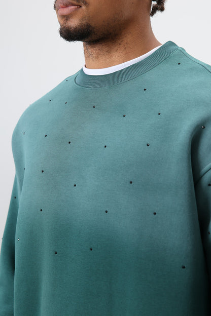 Yıkamalı Taş Detaylı Oversize Sweatshirt