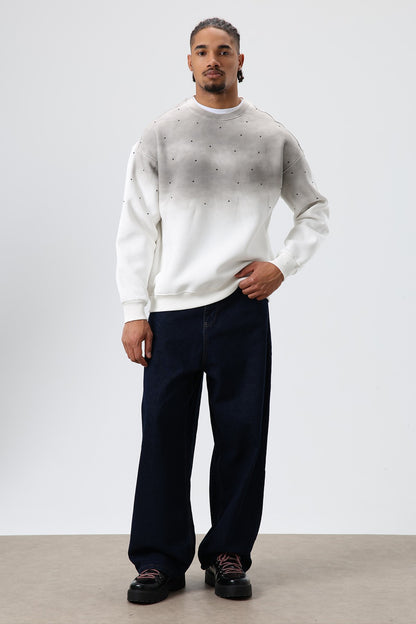 Yıkamalı Taş Detaylı Oversize Sweatshirt