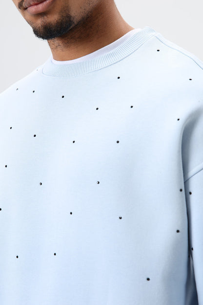 Yıkamalı Taş Detaylı Oversize Sweatshirt