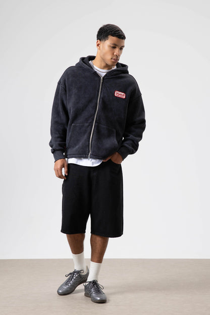 Oversize Fermuarlı Kapüşonlu Sweatshirt