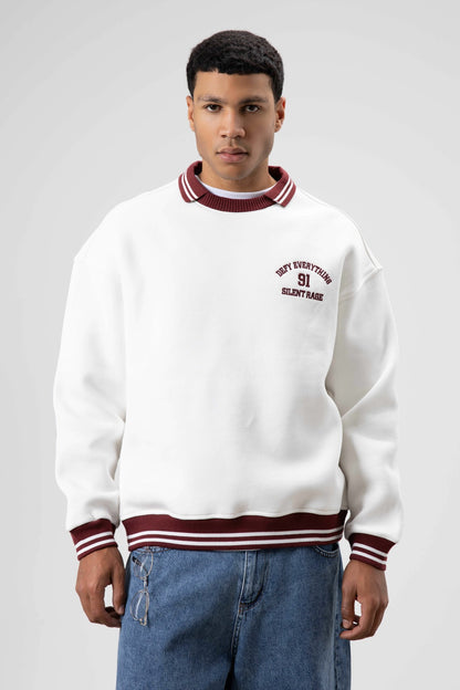 Oversize Yaka Nakış Detaylı Sweatshirt
