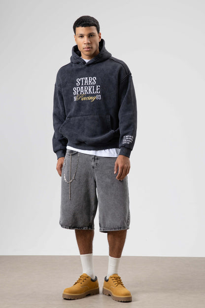 Oversize Nakış BaskılıKapüşonlu Sweatshirt