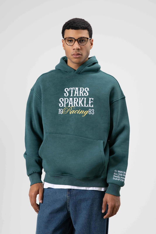 Oversize Nakış BaskılıKapüşonlu Sweatshirt