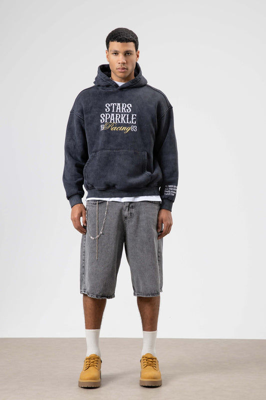 Oversize Nakış BaskılıKapüşonlu Sweatshirt