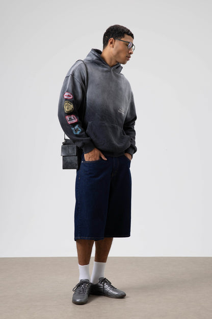 Oversize Baskılı Kapüşonlu Sweatshirt V70-112