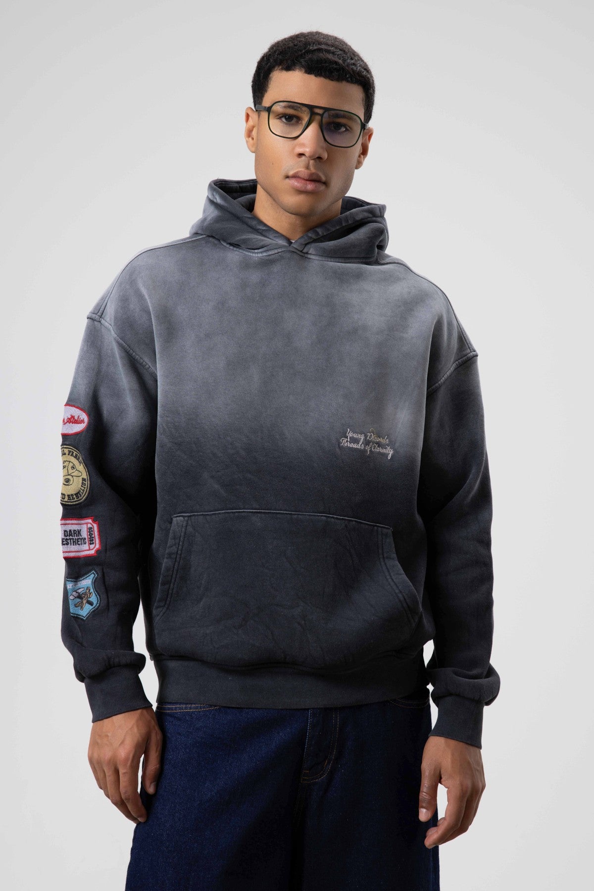 Oversize Baskılı Kapüşonlu Sweatshirt V70-112