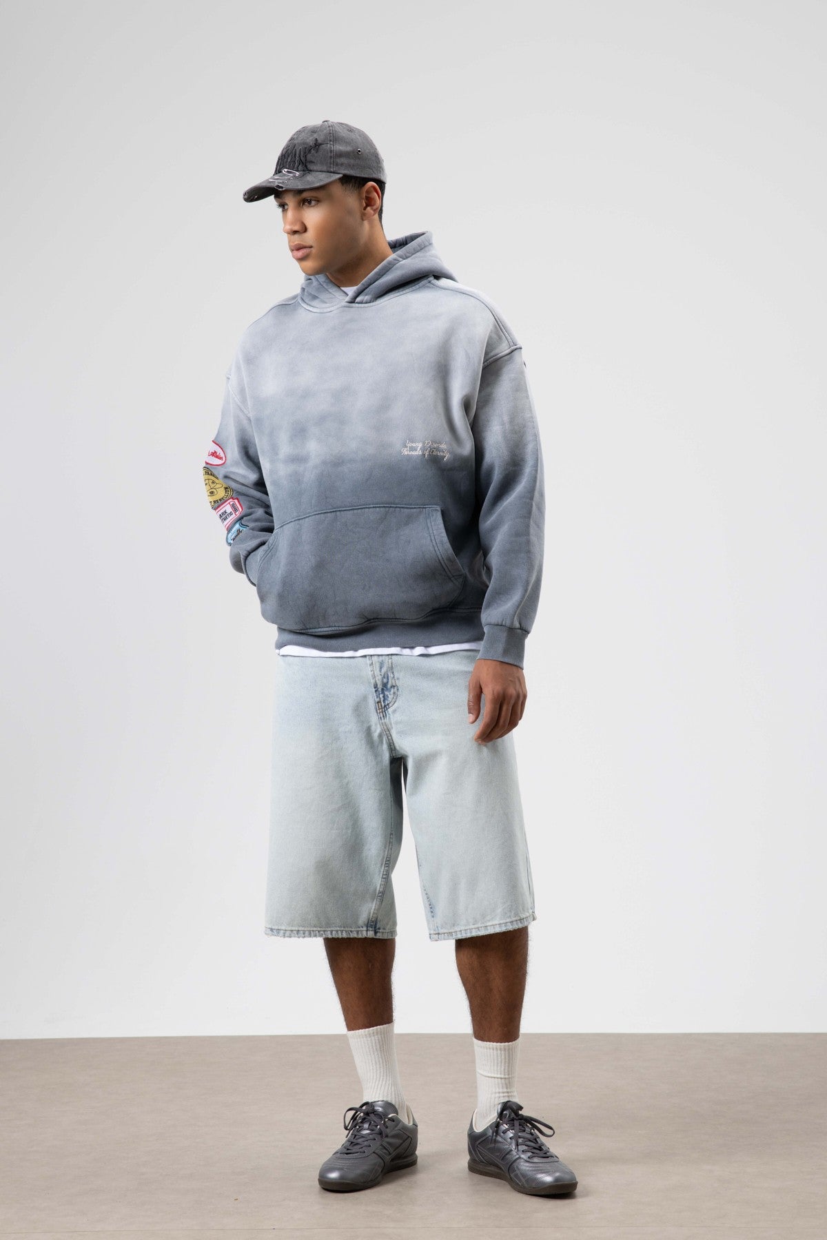 Oversize Baskılı Kapüşonlu Sweatshirt V70-112