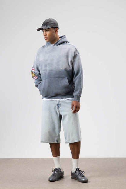 Oversize Baskılı Kapüşonlu Sweatshirt V70-112