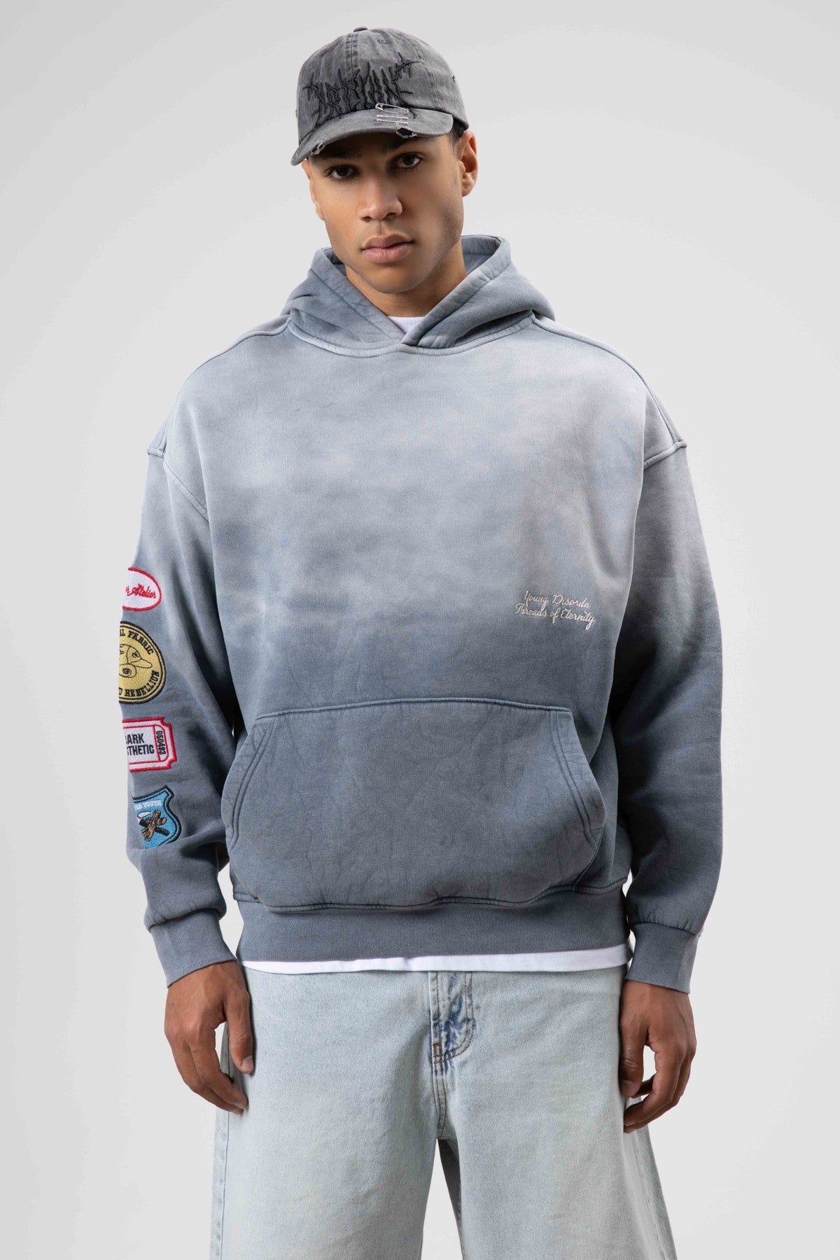 Oversize Baskılı Kapüşonlu Sweatshirt V70-112