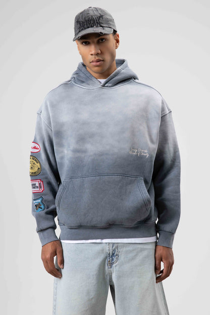 Oversize Baskılı Kapüşonlu Sweatshirt V70-112