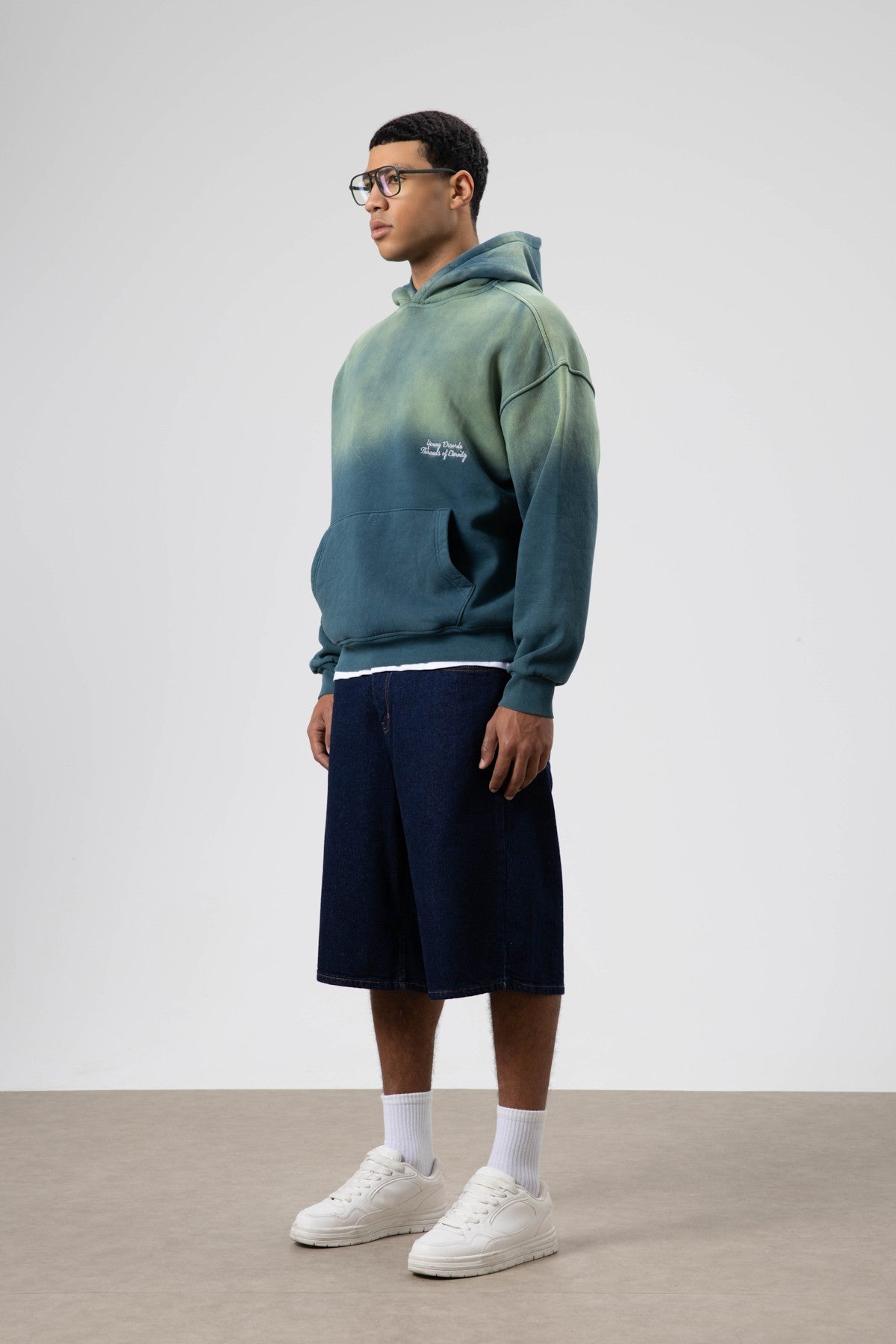 Oversize Baskılı Kapüşonlu Sweatshirt V70-112