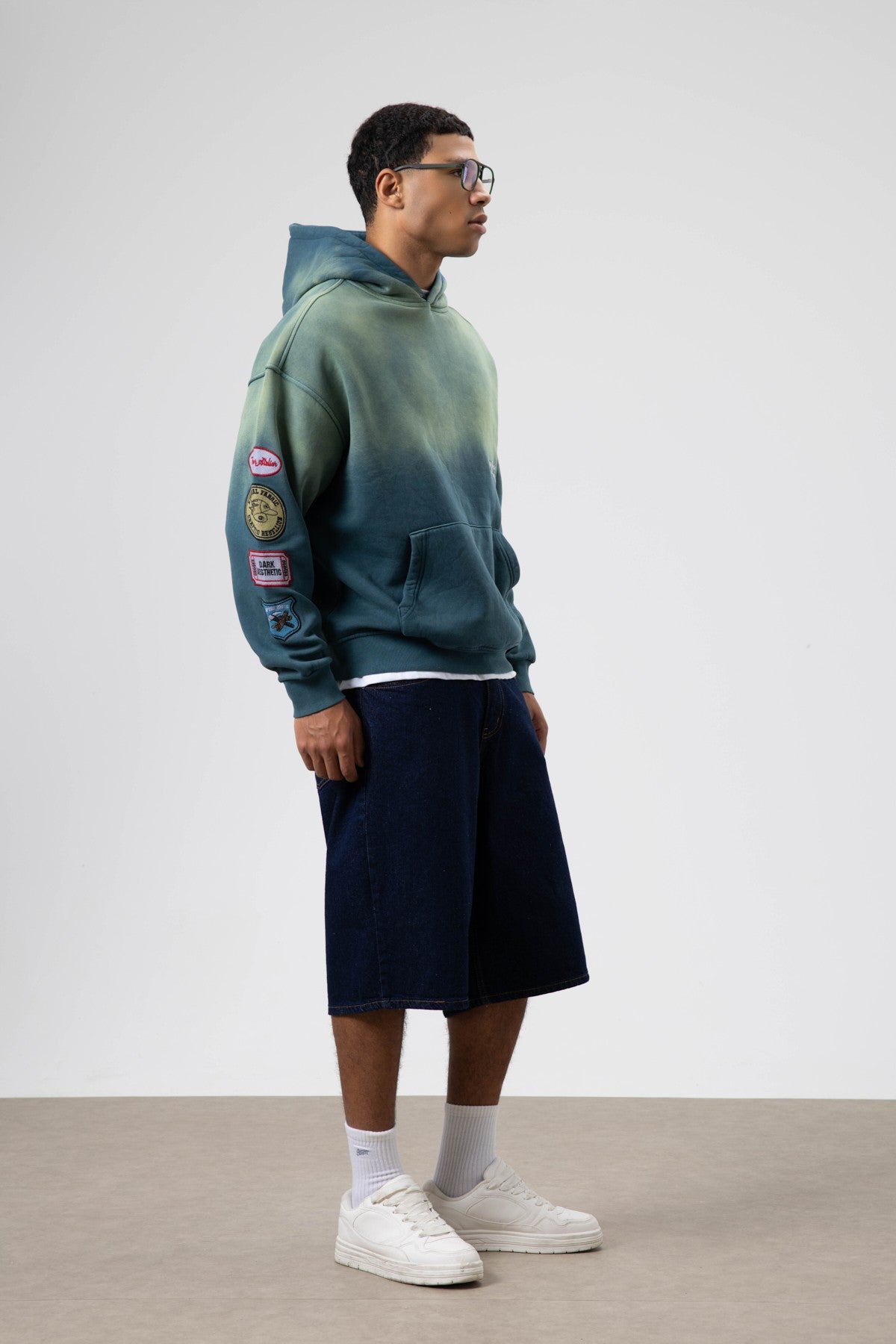 Oversize Baskılı Kapüşonlu Sweatshirt V70-112