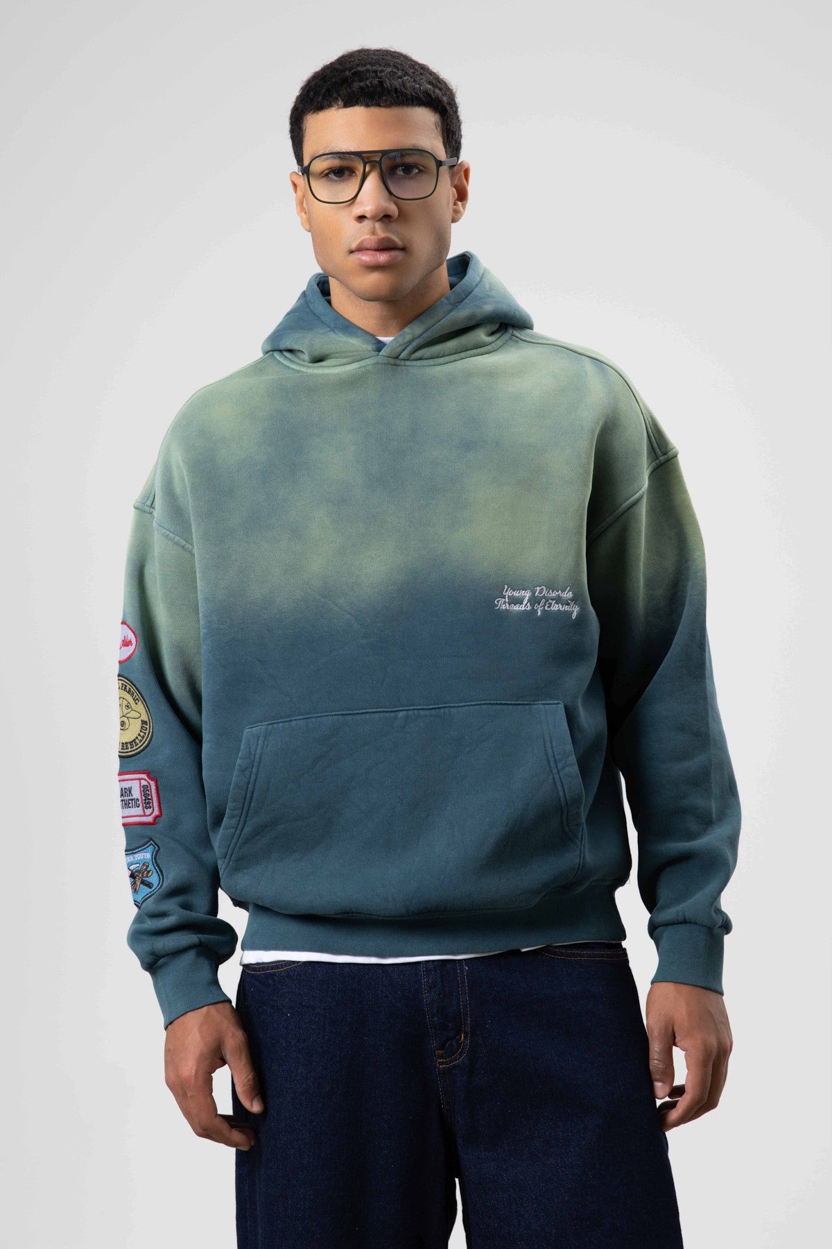 Oversize Baskılı Kapüşonlu Sweatshirt V70-112