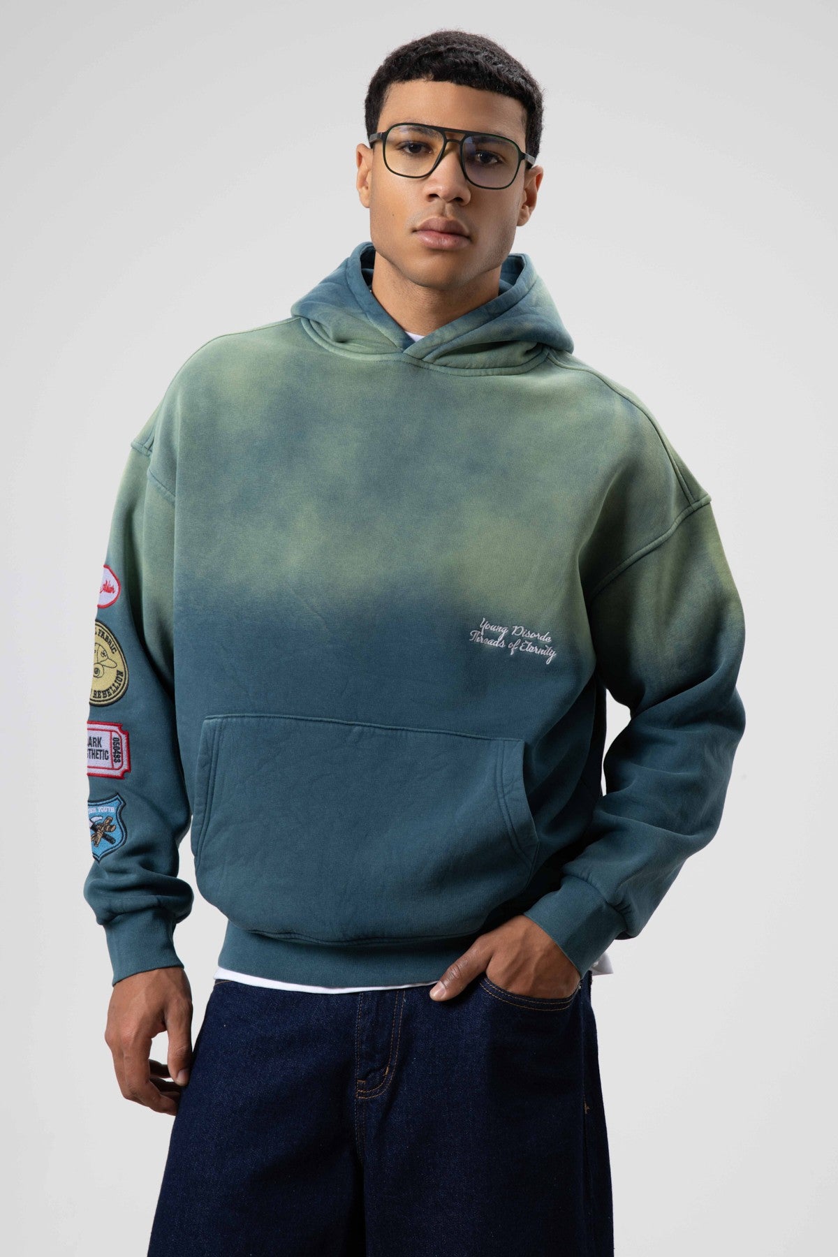 Oversize Baskılı Kapüşonlu Sweatshirt V70-112