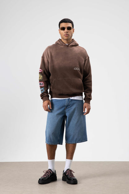 Oversize Baskılı Kapüşonlu Sweatshirt V70-112