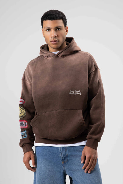 Oversize Baskılı Kapüşonlu Sweatshirt V70-112