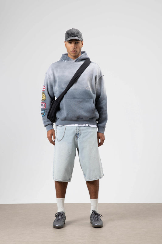 Oversize Baskılı Kapüşonlu Sweatshirt V70-112