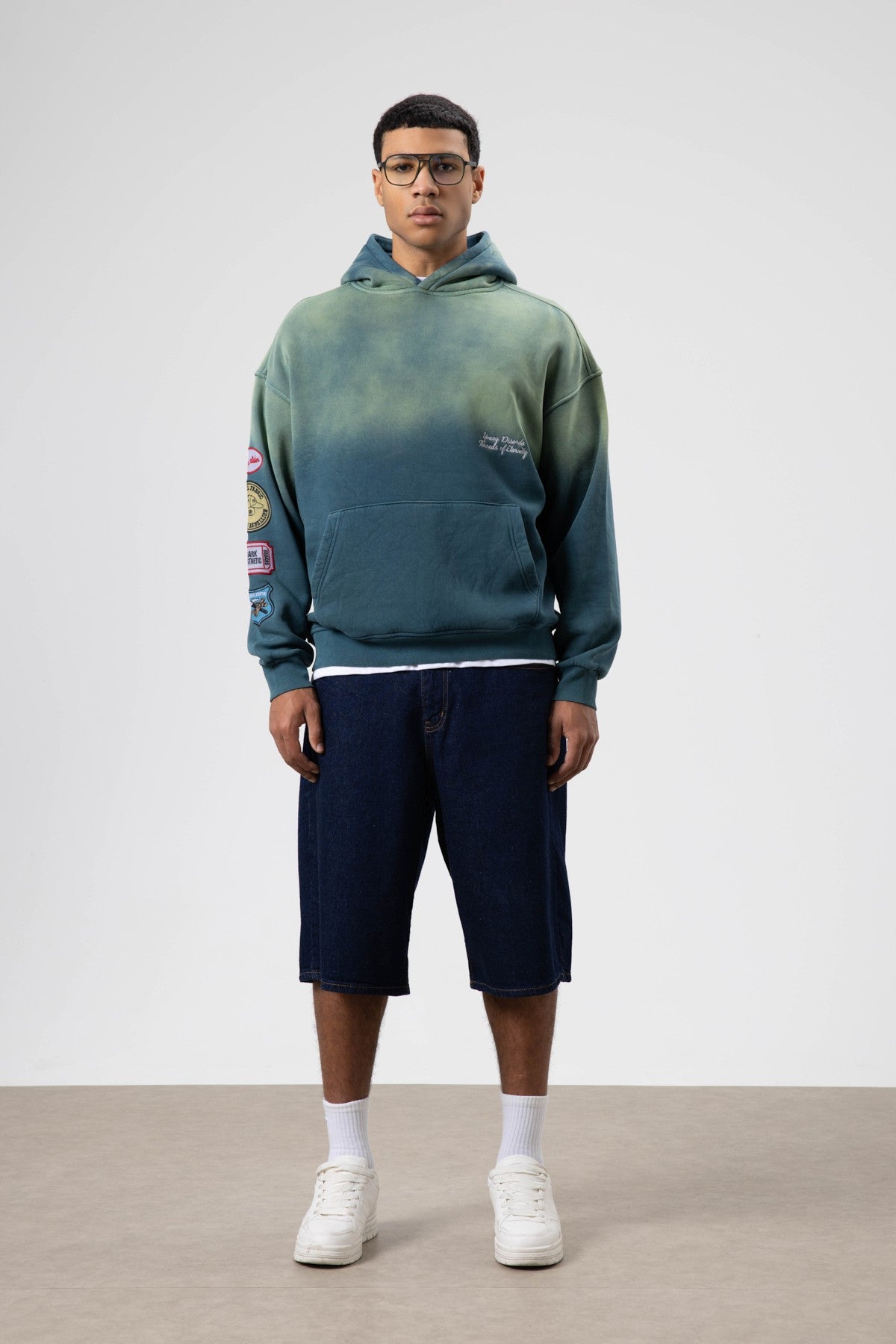 Oversize Baskılı Kapüşonlu Sweatshirt V70-112