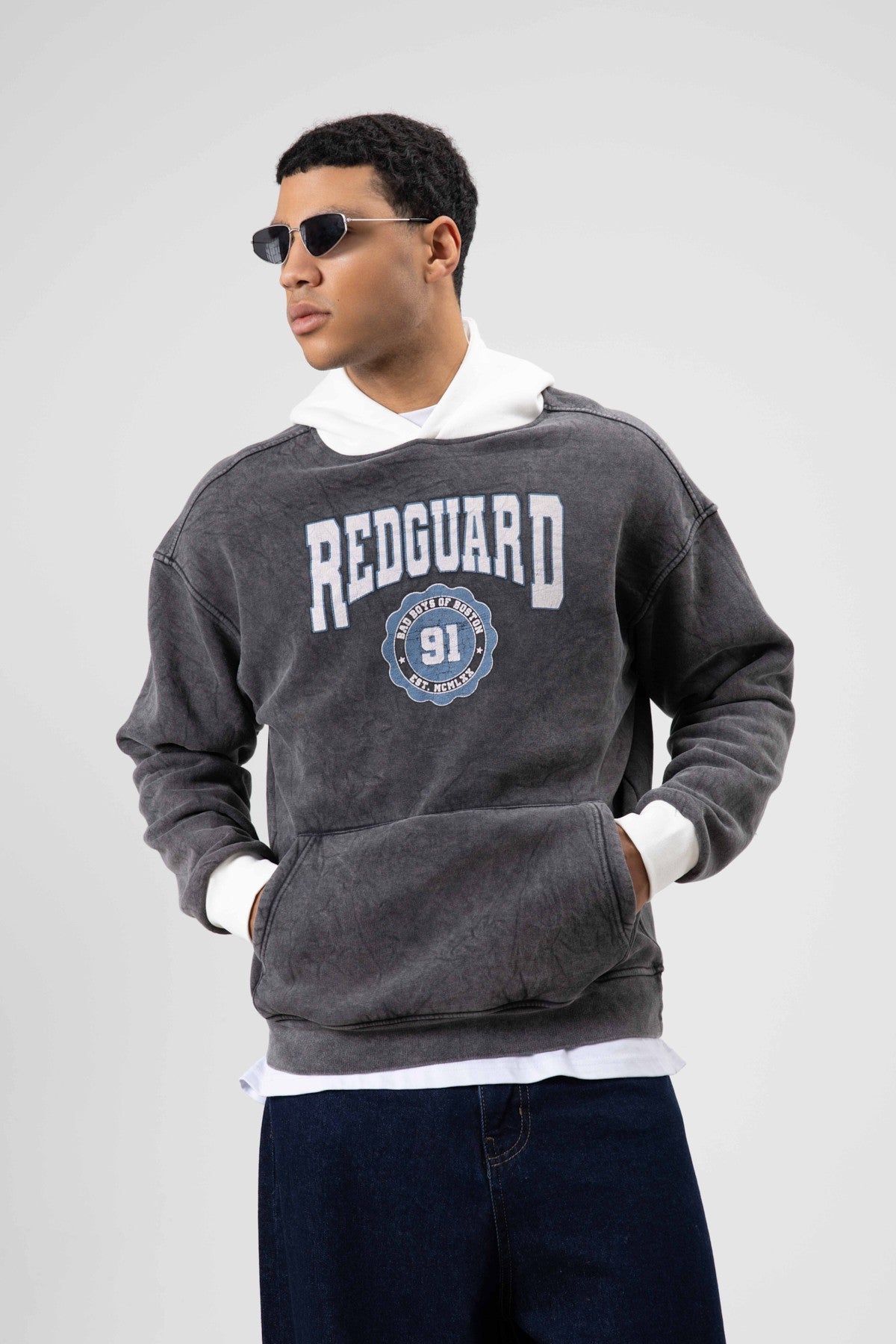 Oversize Baskılı Kapüşonlu Sweatshirt V70-114