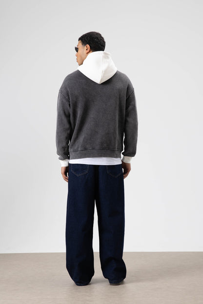 Oversize Baskılı Kapüşonlu Sweatshirt V70-114