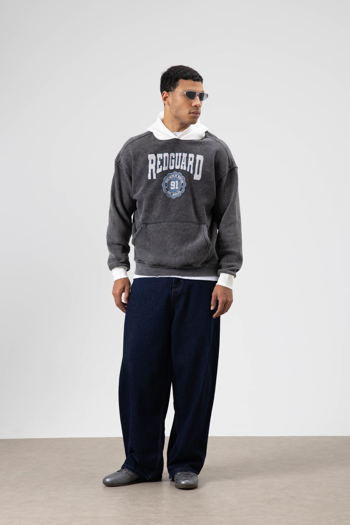 Oversize Baskılı Kapüşonlu Sweatshirt V70-114