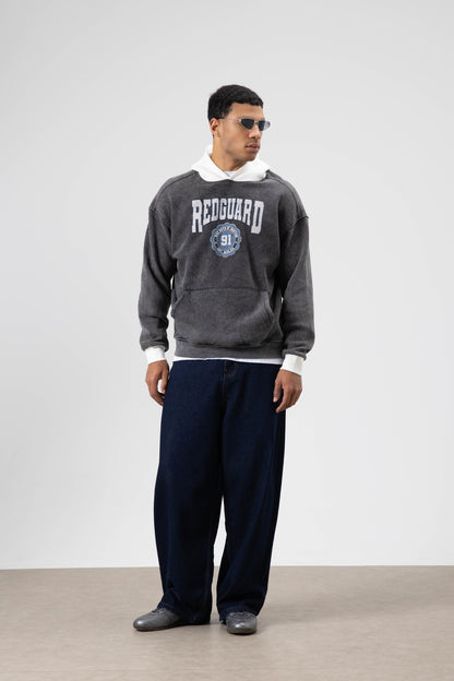 Oversize Baskılı Kapüşonlu Sweatshirt V70-114
