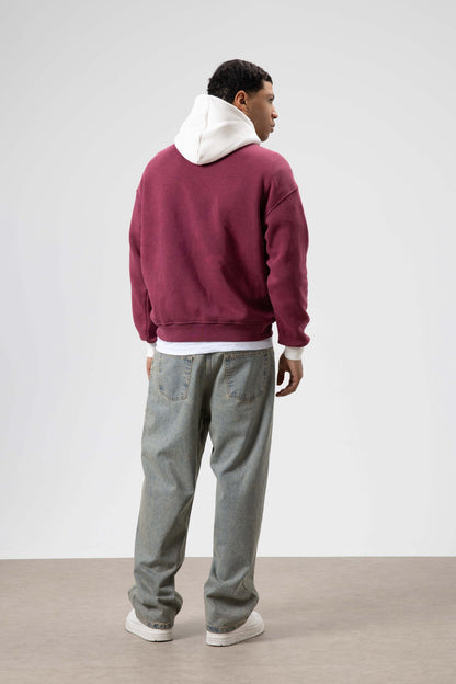 Oversize Baskılı Kapüşonlu Sweatshirt