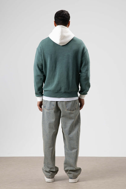Oversize Baskılı Kapüşonlu Sweatshirt