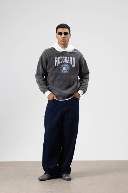 Oversize Baskılı Kapüşonlu Sweatshirt V70-114