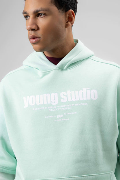 Oversize Baskılı Kapüşonlu Sweatshirt Mint