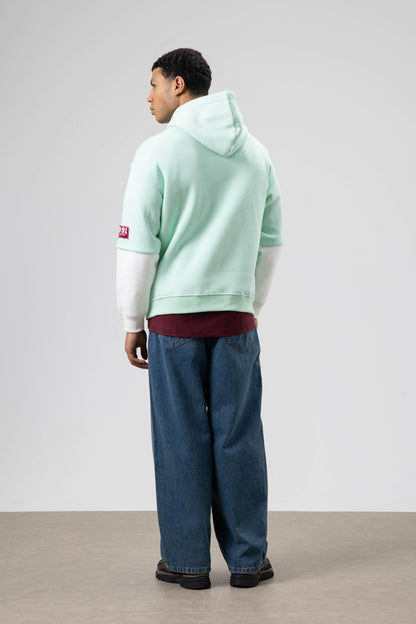 Oversize Baskılı Kapüşonlu Sweatshirt Mint