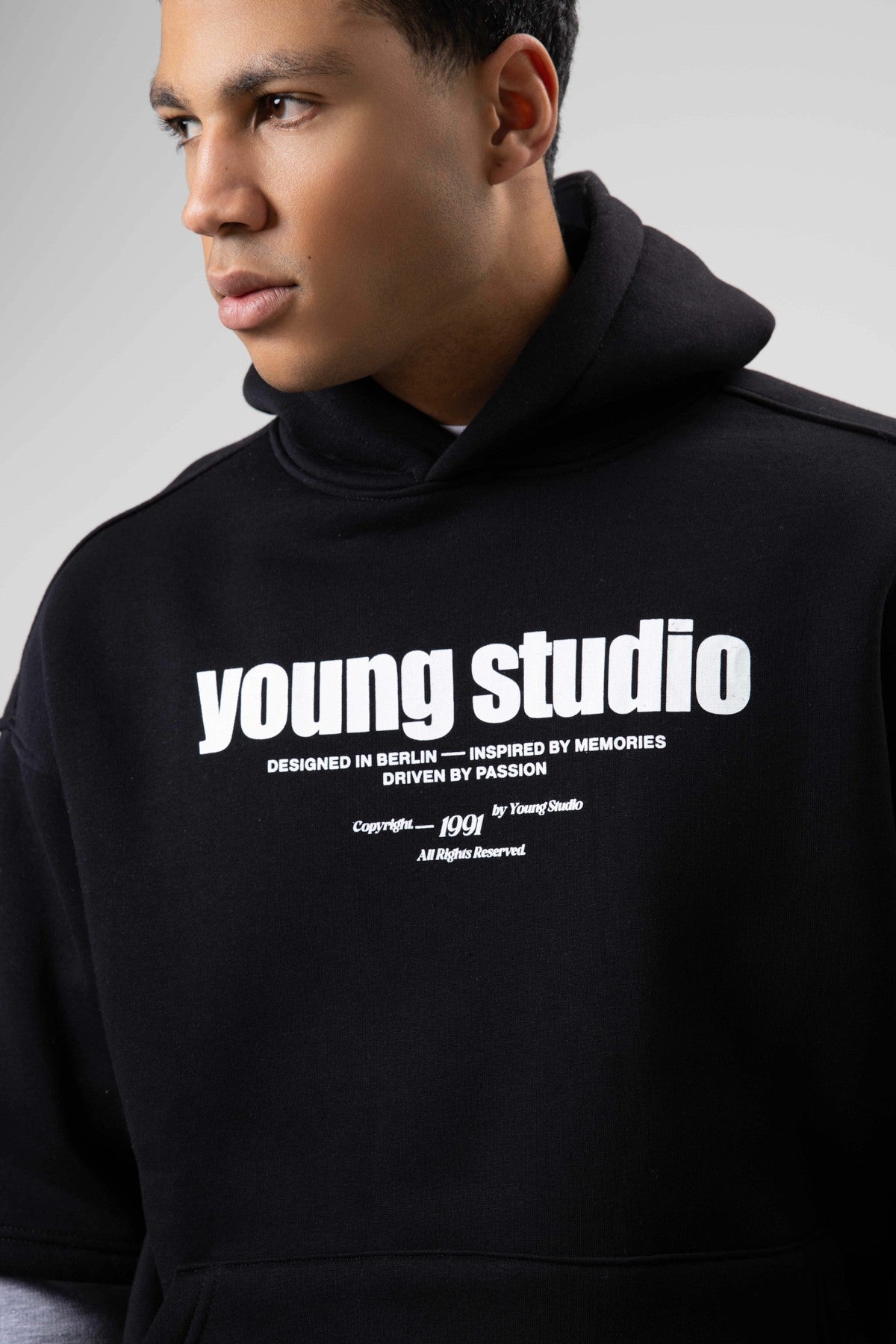 Oversize Baskılı Kapüşonlu Sweatshirt Siyah