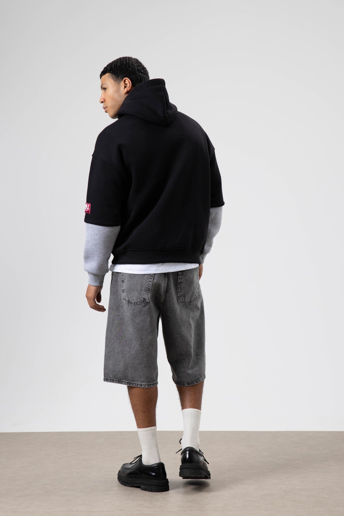 Oversize Baskılı Kapüşonlu Sweatshirt Siyah