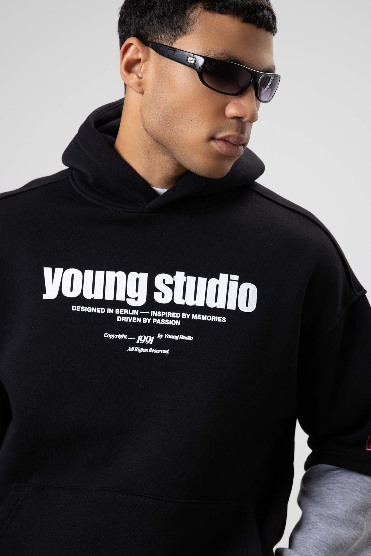 Oversize Baskılı Kapüşonlu Sweatshirt Siyah