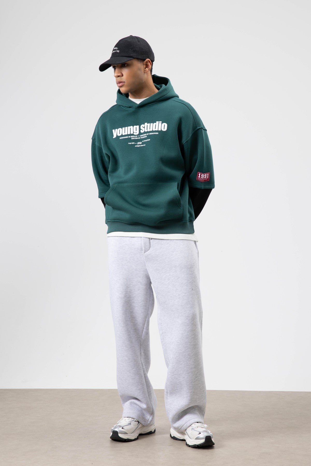 Oversize Baskılı Kapüşonlu Sweatshirt Neft