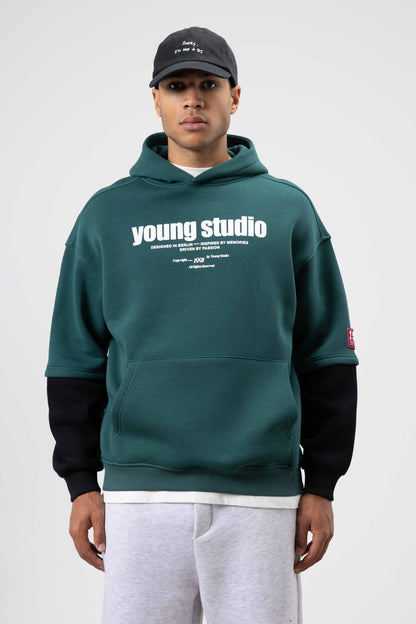 Oversize Baskılı Kapüşonlu Sweatshirt Neft