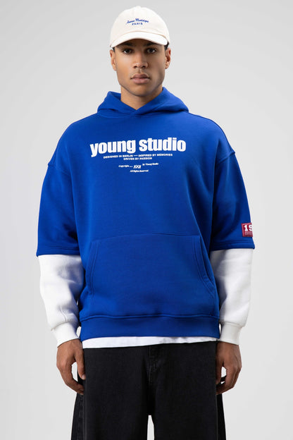 Oversize Baskılı Kapüşonlu Sweatshirt Saks