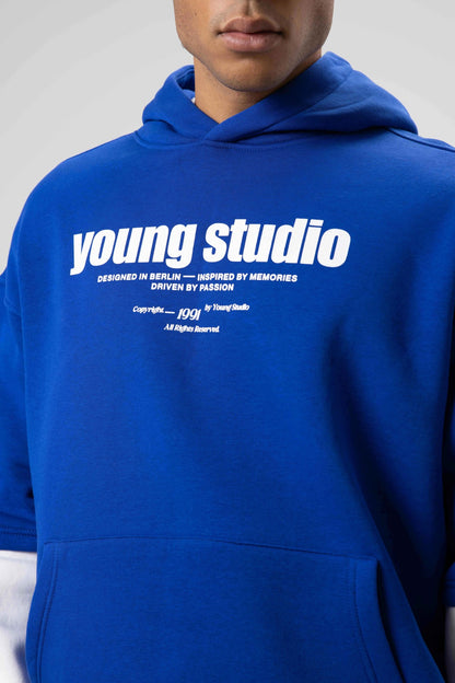 Oversize Baskılı Kapüşonlu Sweatshirt Saks