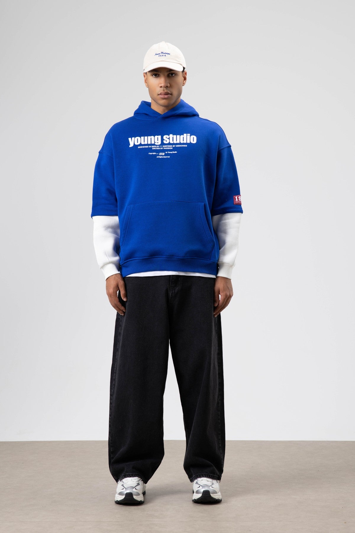 Oversize Baskılı Kapüşonlu Sweatshirt Saks
