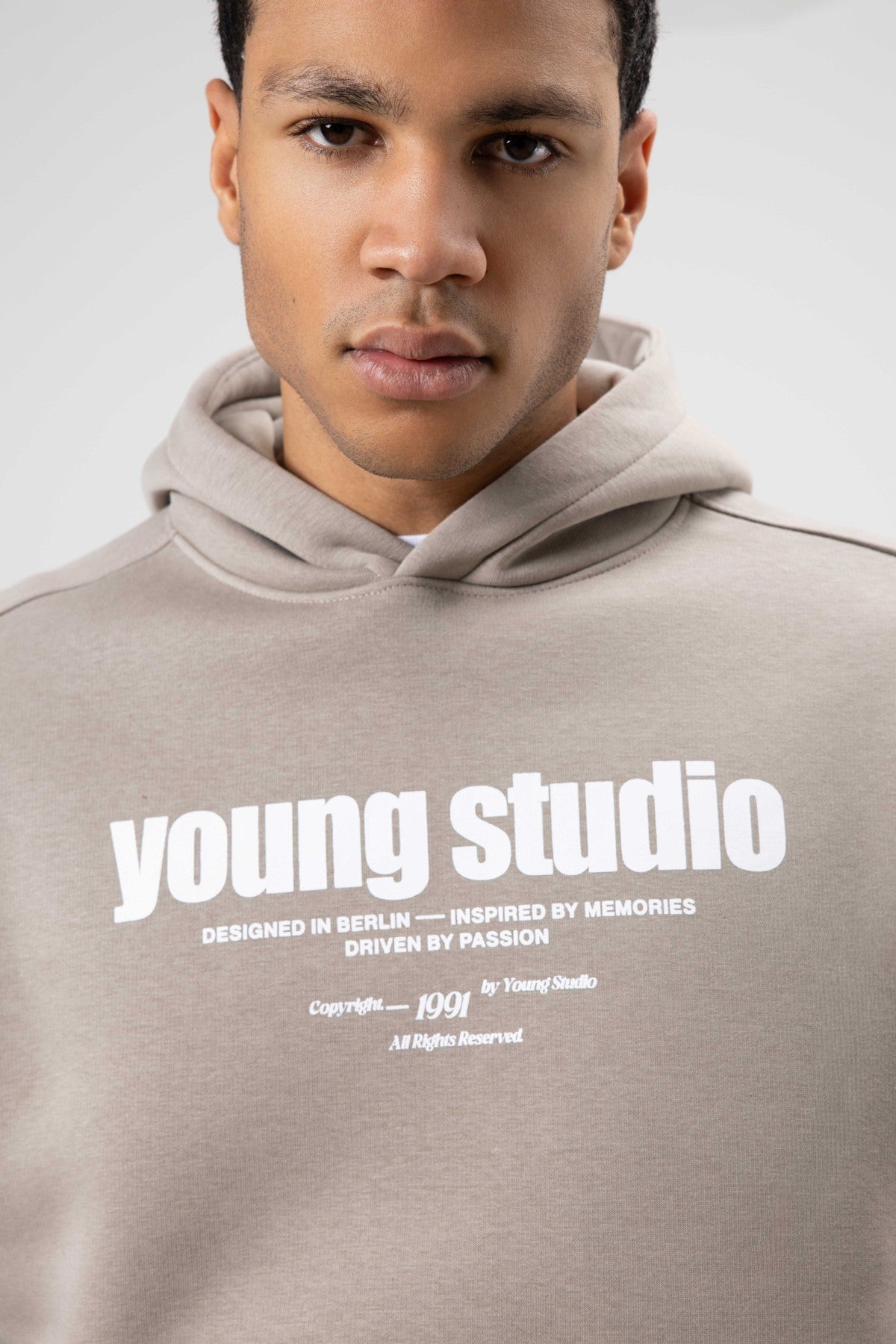 Oversize Baskılı Kapüşonlu Sweatshirt Açık Vizon
