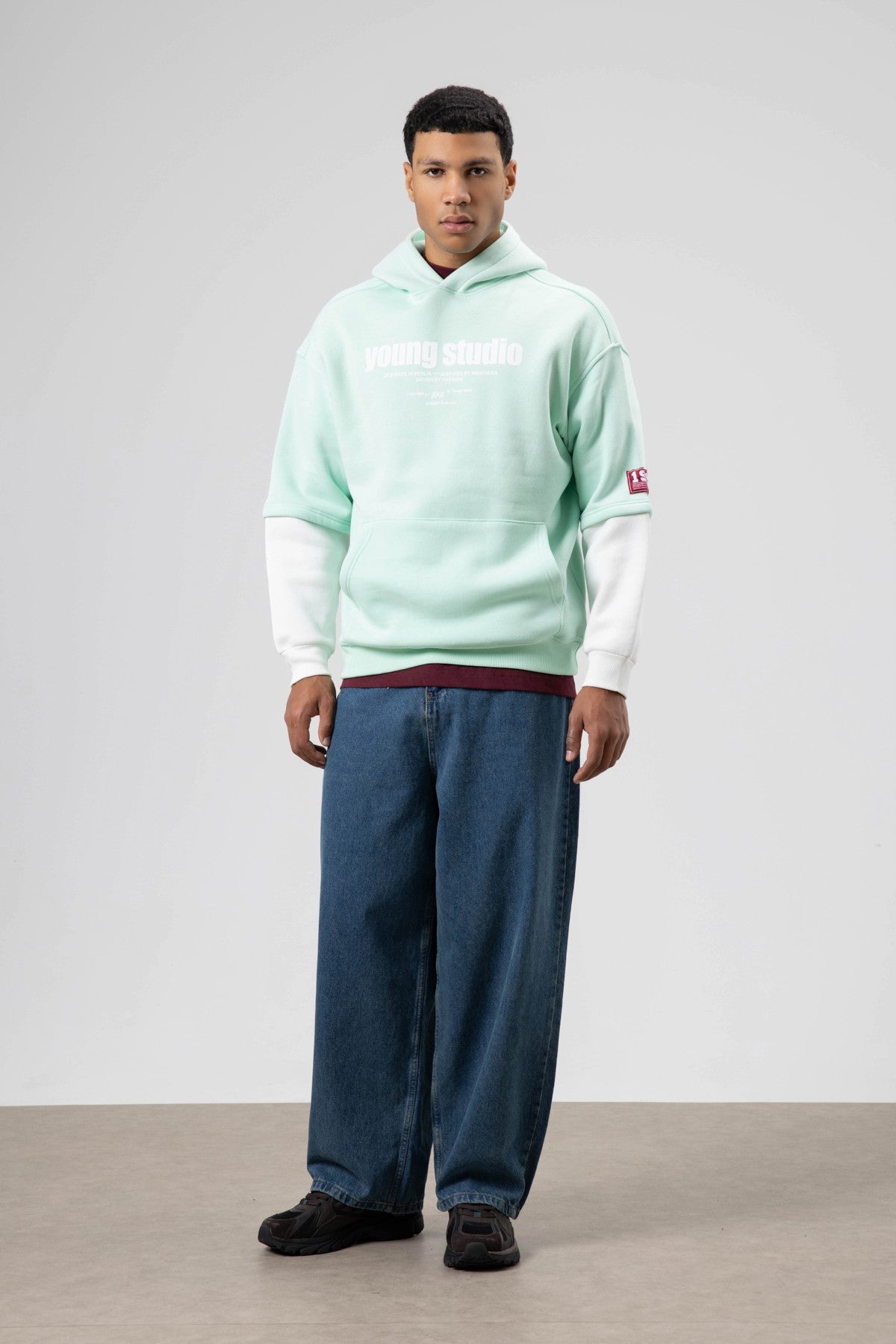 Oversize Baskılı Kapüşonlu Sweatshirt Mint