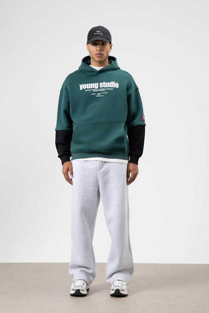 Oversize Baskılı Kapüşonlu Sweatshirt Neft